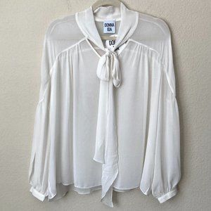 Women's White Tie-Neck Blouse